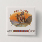 Cigar Label Art, Red Cloud Indian op paard Vierkante Button 5,1 Cm (Voorkant)