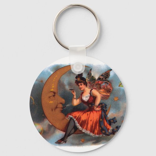  Cigar Label Art, Victoriaans op maan Sleutelhanger (Voorkant)