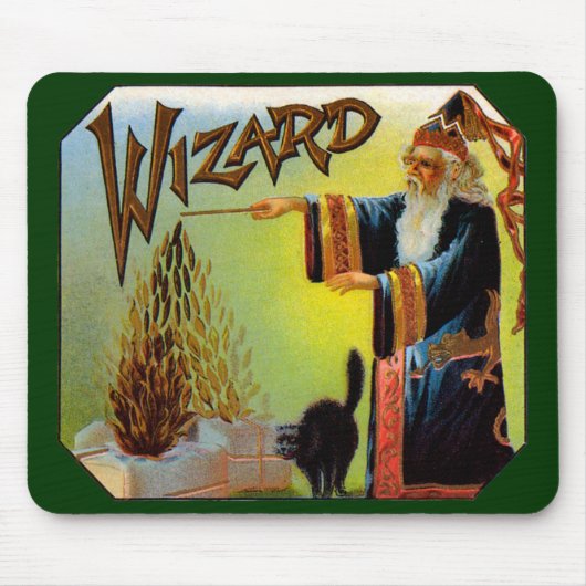  Cigar Label Art, Wizard met zwart katje Muismat (Voorkant)