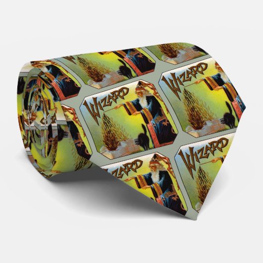Cigar Label Art, Wizard met zwart katje Stropdas (Opgerold)