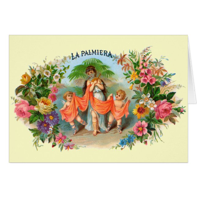  Cigar Label La Palmiera, Vrouw met Angels (Voorkant Horizontaal)