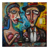 Cigar Lounge Femme Fatale Abstract Expressionisme Perfect Poster (Voorkant)