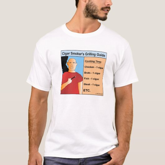 Cigar Smoker's Grilling Guide Cartoon T-shirt (Voorkant)