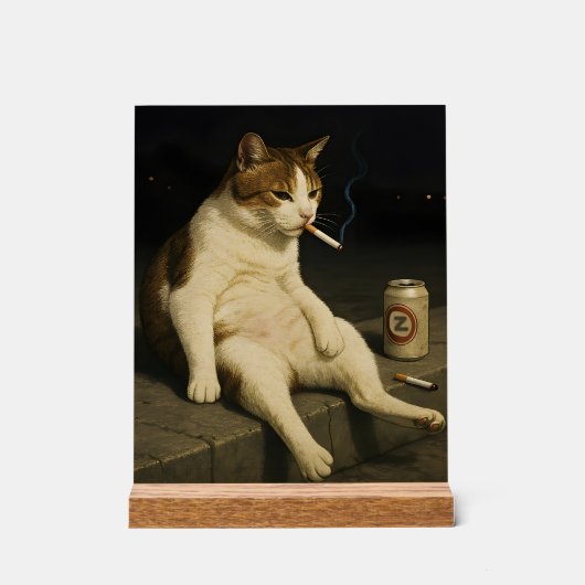 Cigarette Kitten Funny Smoking Cat Gen Z Meme Acryl Bord (Voorkant)