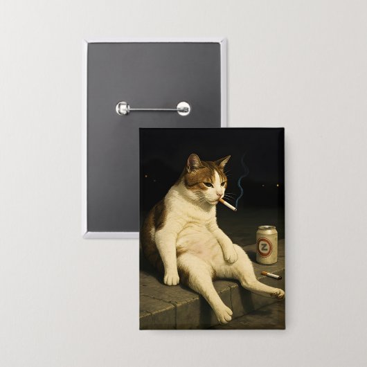 Cigarette Kitten Funny Smoking Cat Gen Z Meme Button (Voorkant / Achterkant)