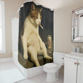 Cigarette Kitten Funny Smoking Cat Gen Z Meme Douchegordijn (In situ)