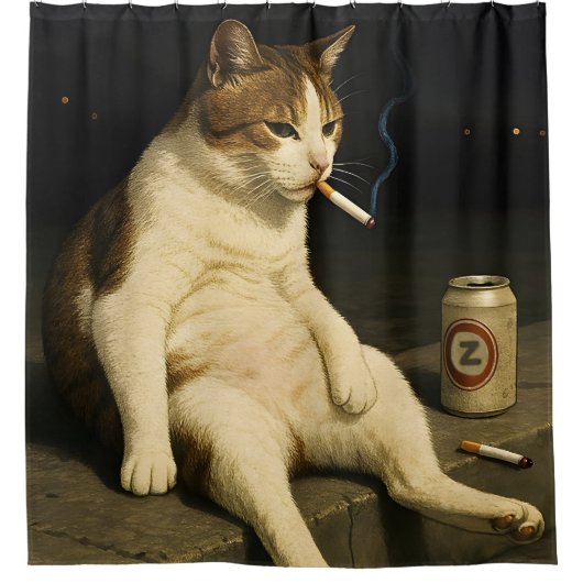 Cigarette Kitten Funny Smoking Cat Gen Z Meme Douchegordijn (Voorkant)