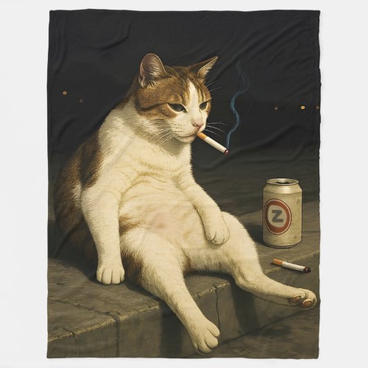 Cigarette Kitten Funny Smoking Cat Gen Z Meme Fleece Deken (Voorkant)