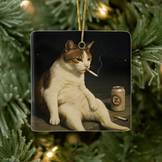 Cigarette Kitten Funny Smoking Cat Gen Z Meme Keramisch Ornament (Boom)
