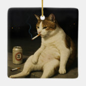 Cigarette Kitten Funny Smoking Cat Gen Z Meme Keramisch Ornament (Achterkant)