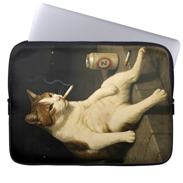 Cigarette Kitten Funny Smoking Cat Gen Z Meme Laptop Sleeve (Voorkant)