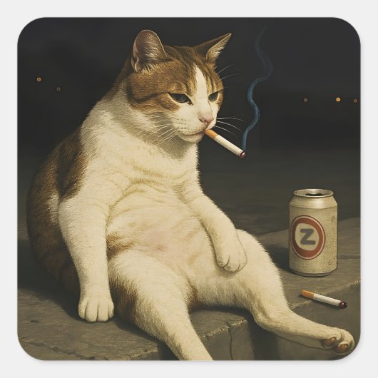 Cigarette Kitten Funny Smoking Cat Gen Z Meme Vierkante Sticker (Voorkant)