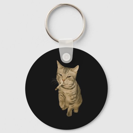 Cigarette Kitten Funny Smoking Cat Meme Stud Brain Sleutelhanger (Voorkant)