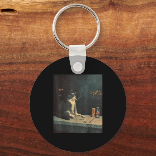 Cigarette Kitten Funny Smoking Cat Meme Stud Brain Sleutelhanger (Voorkant)