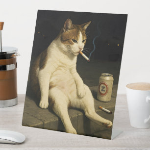 Cigarette Kitten Grappig Roken Cat Gen Z Meme Reclamebord Met Voetstuk