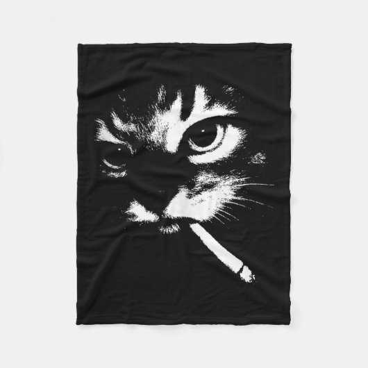 Cigarette Kitten Grappig Roken Kat Meme Gangster C Fleece Deken (Voorkant)