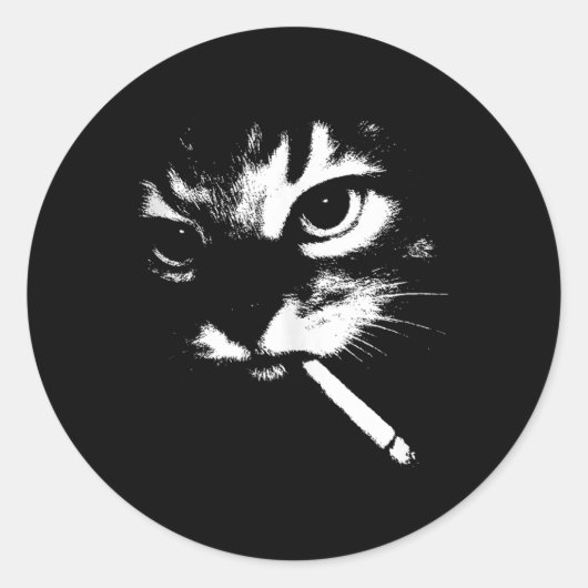 Cigarette Kitten Grappig Roken Kat Meme Gangster C Ronde Sticker (Voorkant)