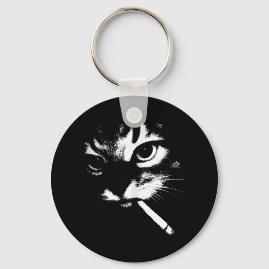 Cigarette Kitten Grappig Roken Kat Meme Gangster C Sleutelhanger (Voorkant)