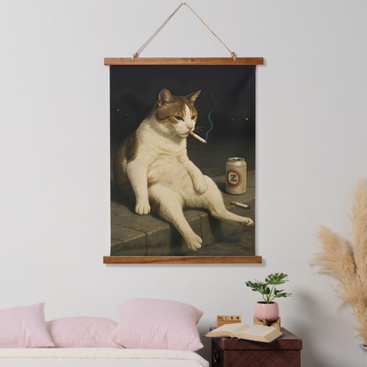 Cigarette Kitten Grappige Rokkende Kat Gen Z Meme Hangend Wandkleed (Slaapkamer)