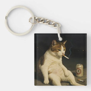 Cigarette Kitten Grappige Rokkende Kat Gen Z Meme Sleutelhanger