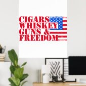 Cigars Whiskey Pistolen and Freedom Poster (Thuiskantoor)