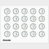Cijfer 9 Nine Monogram Minimalistische Botanische  Ronde Sticker (Vel)