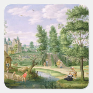 Cijfers in de ronden van een Huis van het land Vierkante Sticker