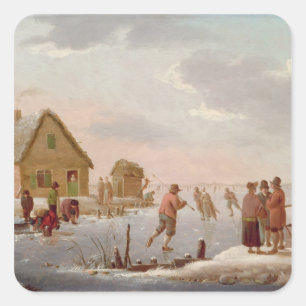 Cijfers in een winterlandschap vierkante sticker