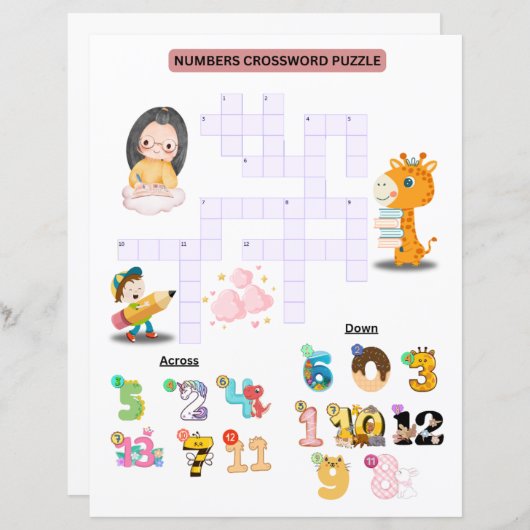 Cijfers Kruiswoordpuzzel voor Kinderen Leuk Leren (Voorkant / Achterkant)