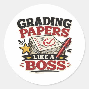 Cijfers Oordelen Als Een Baas Funny Leraar Retro Ronde Sticker