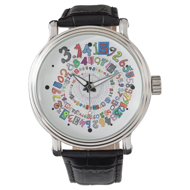 Cijfers van Pi Vorm een Kleurrijke Spiral Horloge (Voorkant)