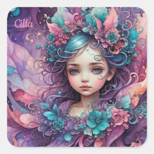 CILLA ~ WOW! Fairy roze blauwe lavendel ~ Vierkante Sticker