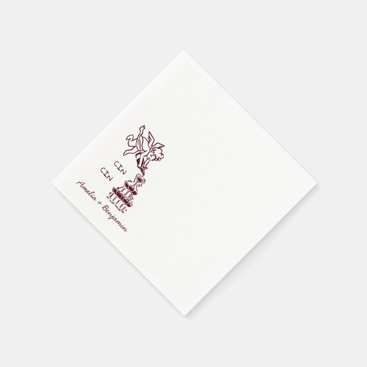 Cin Cin Cherub Hand Drawn Cupid wedding Servet (Hoek)
