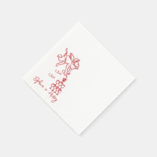 Cin Cin Cherub Hand getrokken Cupido Icon Bruiloft Servet (Hoek)