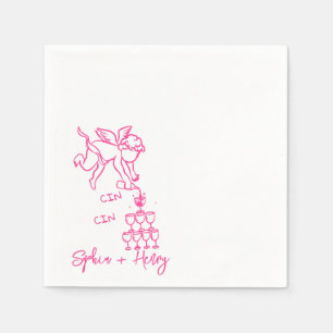 Cin Cin Cherub Hand getrokken Cupido Icon Bruiloft Servet