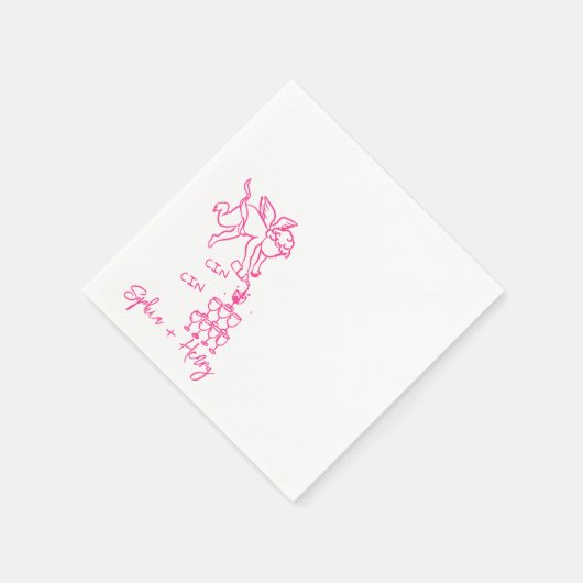 Cin Cin Cherub Hand getrokken Cupido Icon Bruiloft Servet (Hoek)