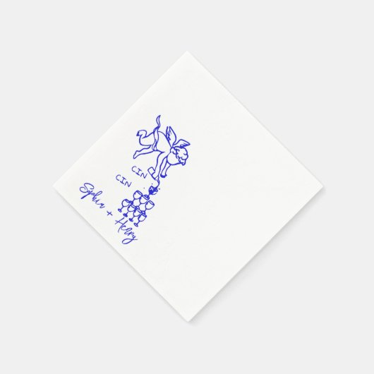 Cin Cin Cherub Hand getrokken Cupido Icon Bruiloft Servet (Hoek)