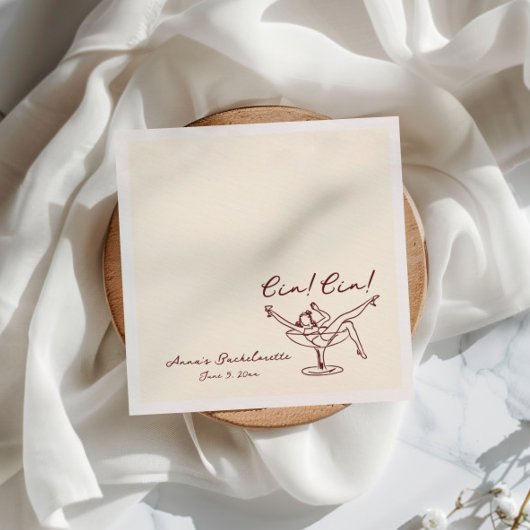 Cin Cin Maroon Hand getrokken Bachelorette Servet