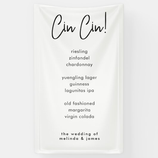 Cin Cin Modern Calligraphy Italiaanse Bar Menu Spandoek (Verticaal)