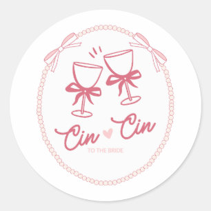 Cin Cin naar de Bruid Design Parel Champagne Ronde Sticker