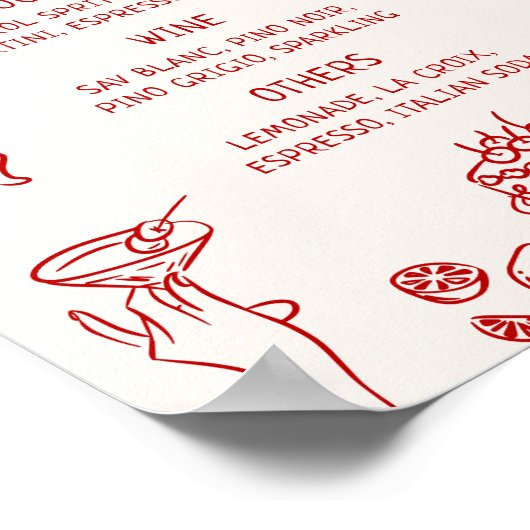 Cin Cin! Red Italian Bar Menu Poster (Hoek)