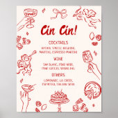 Cin Cin! Rood Italiaans Bar Menu Poster (Voorkant)