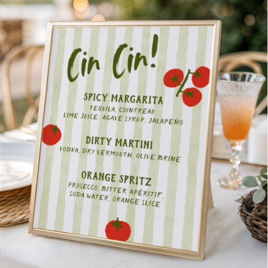 Cin Cin Tomato Bruiloftsfeest Bar Menu Poster