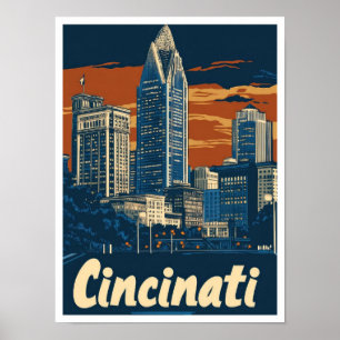 Cincinati Ohio USA Art Vintage Travel Illustratie Poster
