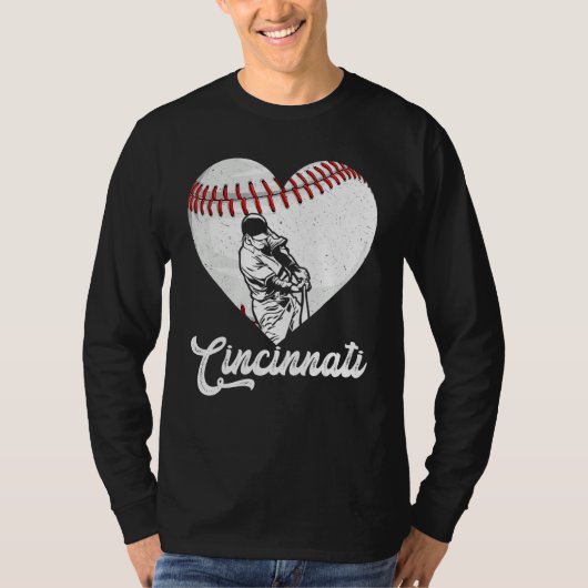 Cincinnati Baseball Heart Distressed Vintage Baseb T-shirt (Voorkant)