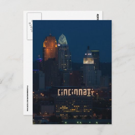 CINCINNATI. Briefkaarten MET LICHTE OHIO SKYLINE (Voorkant / Achterkant)