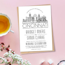 Cincinnati bruiloft gestileerde skyline uitnodigin