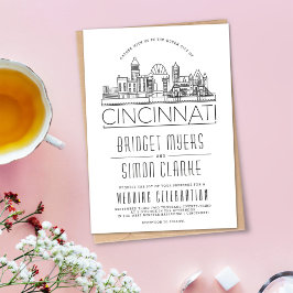 Cincinnati bruiloft gestileerde skyline uitnodigin kaart