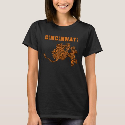 Cincinnati City Cincy Oranje kaart Ohio Travel Sou T-shirt (Voorkant)