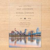 Cincinnati City Skyline Watercolor Wedding Acryl Uitnodigingen (Voorkant)